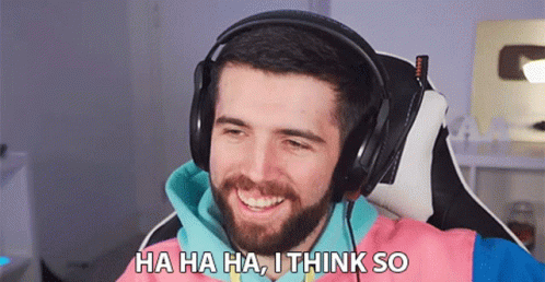 A Man Wearing Headphones Is Laughing And Saying " Ha Ha Ha I Think So " GIF