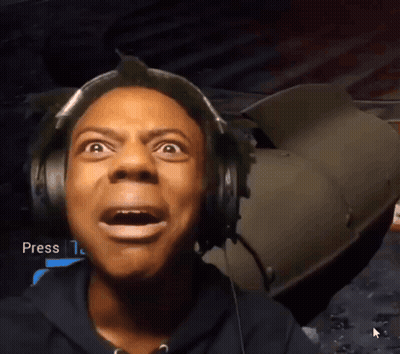 A Man Wearing Headphones Is Looking Up At The Screen That Says Press 1 GIF