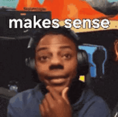 A Man Wearing Headphones Is Making A Funny Face And The Words `` Makes Sense '' Are Above Him . GIF