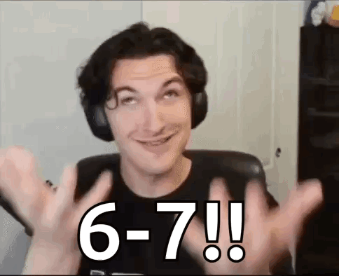 A Man Wearing Headphones Is Making A Funny Face And Waving His Hands In Front Of A Sign That Says 6-7-7 ! GIF