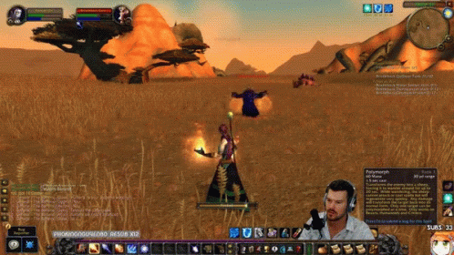 A Man Wearing Headphones Is Playing A Video Game With The Name Polymorph On The Screen GIF