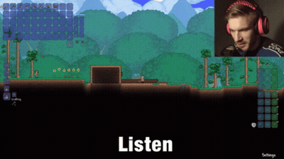 A Man Wearing Headphones Is Playing A Video Game With The Word Listen On The Bottom GIF