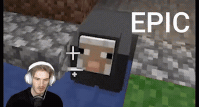 A Man Wearing Headphones Is Playing Minecraft With A Sheep In The Background GIF