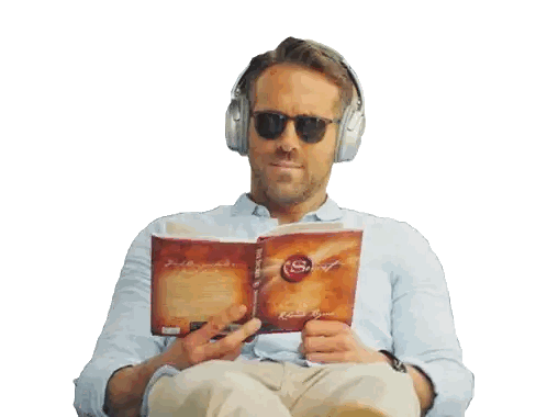 A Man Wearing Headphones Is Reading A Book Called Secret Sticker