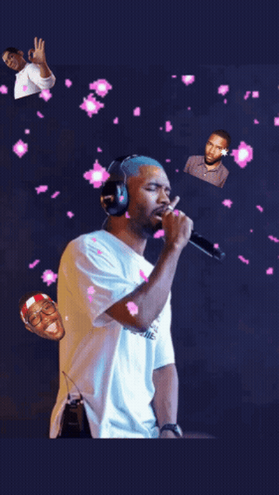 A Man Wearing Headphones Is Singing Into A Microphone With The Name Frank Ocean Written Above Him GIF