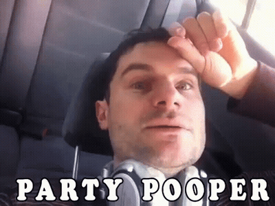 A Man Wearing Headphones Is Sitting In A Car And Says Party Pooper GIF