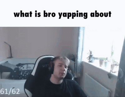 A Man Wearing Headphones Is Sitting In A Chair With The Words " What Is Bro Yapping About " Above Him GIF