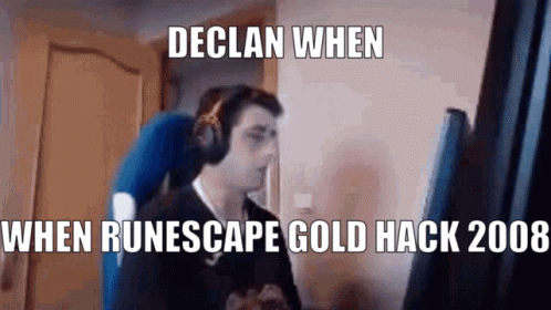 A Man Wearing Headphones Is Sitting In Front Of A Computer With A Meme That Says Declan When GIF