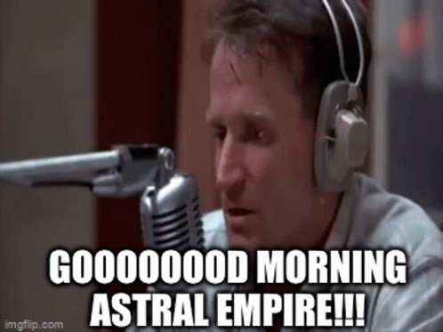 A Man Wearing Headphones Is Sitting In Front Of A Microphone And Says Good Morning Astral Empire . GIF