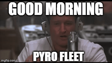 A Man Wearing Headphones Is Sitting In Front Of A Microphone And Says `` Good Morning Pyro Fleet '' . GIF