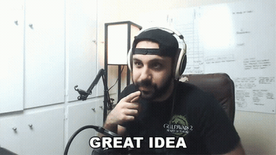 A Man Wearing Headphones Is Sitting In Front Of A Microphone And Says " Great Idea " GIF