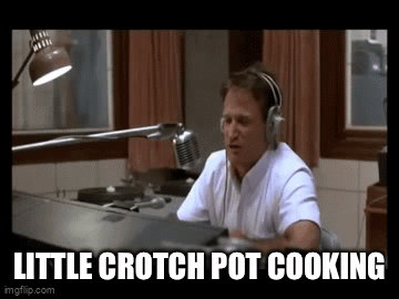 A Man Wearing Headphones Is Sitting In Front Of A Microphone And Says Little Crotch Pot Cooking GIF