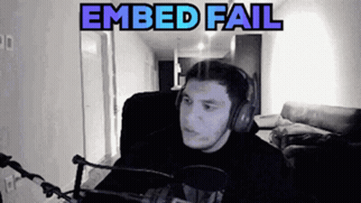 A Man Wearing Headphones Is Sitting In Front Of A Microphone With The Words " Embed Fail " Above Him . GIF