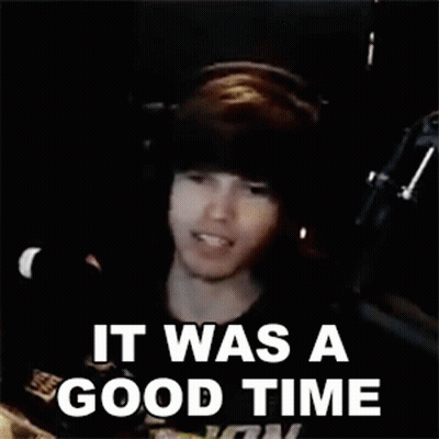 A Man Wearing Headphones Is Sitting In Front Of A Microphone With The Words `` It Was A Good Time '' Above Him . GIF