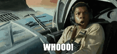 A Man Wearing Headphones Is Sitting In The Cockpit Of A Space Ship With The Words Whooo ! Above Him . GIF