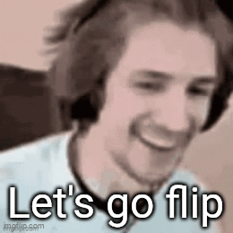 A Man Wearing Headphones Is Smiling And Saying `` Let 'S Go Flip `` . GIF