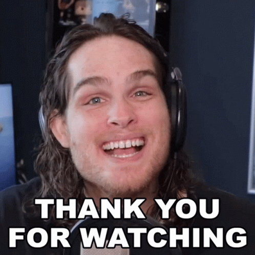 A Man Wearing Headphones Is Smiling With The Words Thank You For Watching Below Him GIF