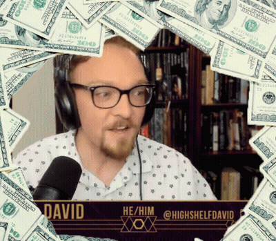 A Man Wearing Headphones Is Surrounded By Hundred Dollar Bills And Says David GIF