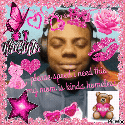 A Man Wearing Headphones Is Surrounded By Pink Hearts And A Teddy Bear GIF