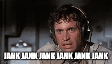 A Man Wearing Headphones Is Sweating And Has The Words `` Jank Jank Jank Jank Jank '' Written On His Face . GIF