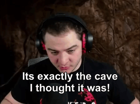 A Man Wearing Headphones Is Talking Into A Microphone And Saying `` Its Exactly The Cave I Thought It Was '' GIF