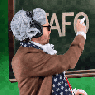 A Man Wearing Headphones Is Writing The Word Afo On A Green Board GIF