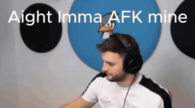 A Man Wearing Headphones Says " Aight Imma Afk Mine " In Front Of An Angry Bird GIF
