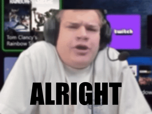 A Man Wearing Headphones Says Alright In Front Of A Purple Screen GIF