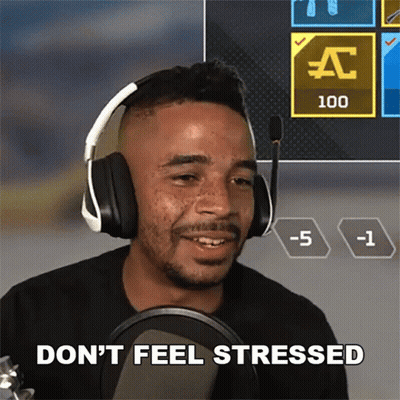 A Man Wearing Headphones Says " Don 'T Feel Stressed " In Front Of A Microphone GIF