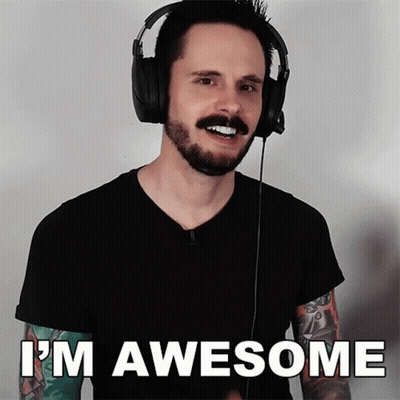A Man Wearing Headphones Says " I 'M Awesome " While Smiling GIF