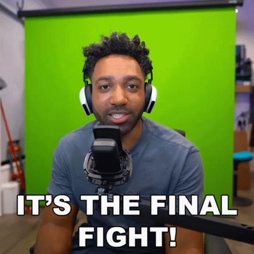 A Man Wearing Headphones Says It 'S The Final Fight In Front Of A Green Screen . GIF