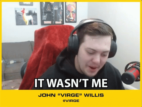 A Man Wearing Headphones Says " It Wasn 'T Me " In A Yellow Frame GIF