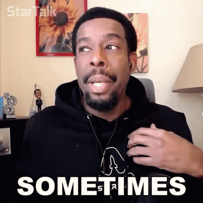A Man Wearing Headphones Says " Sometimes " In Front Of A Picture Of A Sunflower GIF