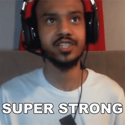 A Man Wearing Headphones Says " Super Strong " GIF
