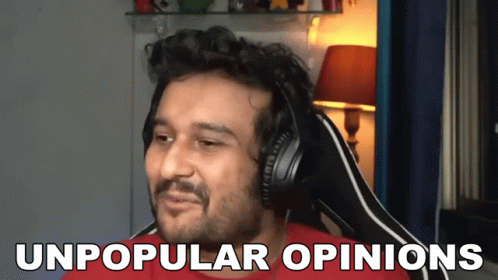 A Man Wearing Headphones Says " Unpopular Opinions " In Front Of Him GIF