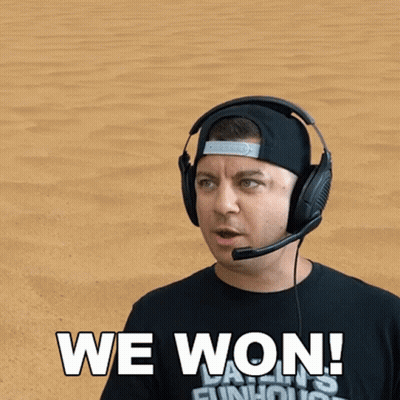 A Man Wearing Headphones Says " We Won " GIF