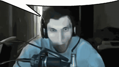 A Man Wearing Headphones Talking Into A Microphone With A Speech Bubble Above Him GIF