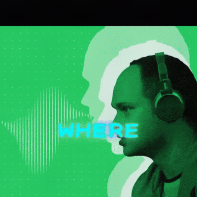 A Man Wearing Headphones With The Word Where Written In Blue GIF