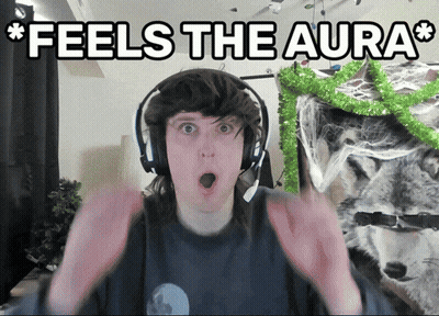 A Man Wearing Headphones With The Words Feels The Aura Written Above Him GIF