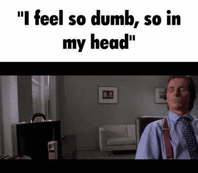 A Man Wearing Headphones With The Words " I Feel So Dumb So In My Head " Below Him GIF