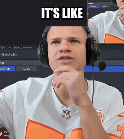 A Man Wearing Headphones With The Words It 'S Like On Top GIF