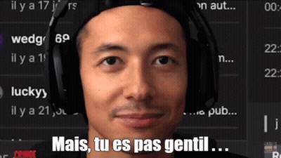 A Man Wearing Headphones With The Words Mais Tu Es Pas Gentil On The Bottom GIF
