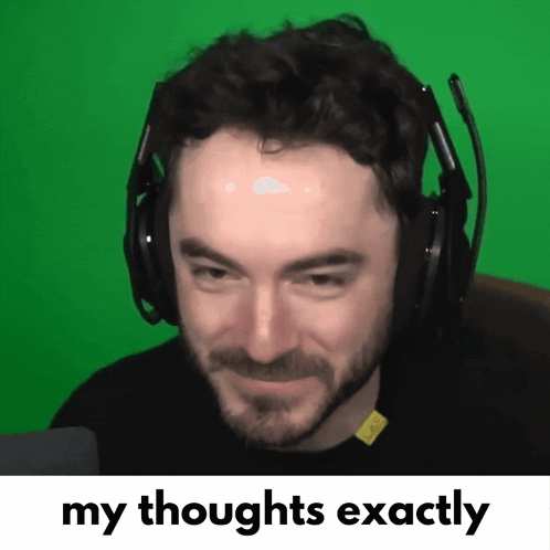A Man Wearing Headphones With The Words " My Thoughts Exactly " Next To Him GIF