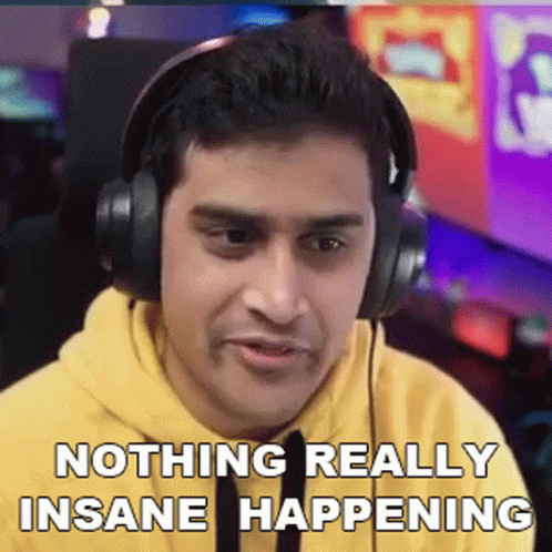A Man Wearing Headphones With The Words Nothing Really Insane Happening On His Face GIF