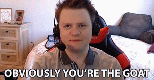 A Man Wearing Headphones With The Words Obviously You 'Re The Goat Below Him GIF