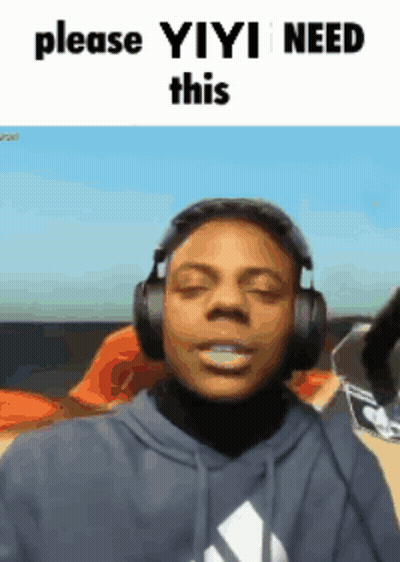 A Man Wearing Headphones With The Words Please Yiyi Need This Above Him GIF