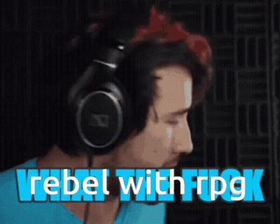 A Man Wearing Headphones With The Words Rebel With Rpg Written Below Him GIF
