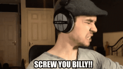 A Man Wearing Headphones With The Words Screw You Billy GIF