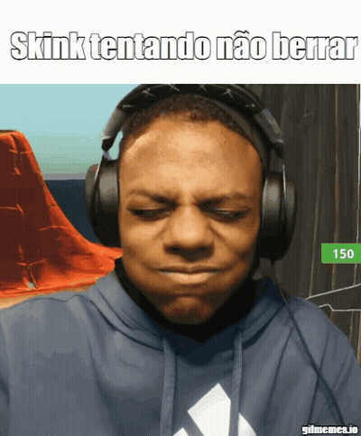 A Man Wearing Headphones With The Words Skink Tentando Não Berra On The Top GIF