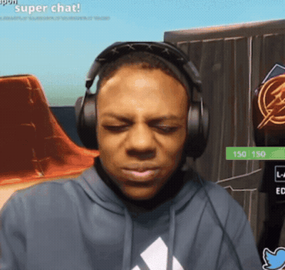 A Man Wearing Headphones With The Words Super Chat On The Bottom Left GIF